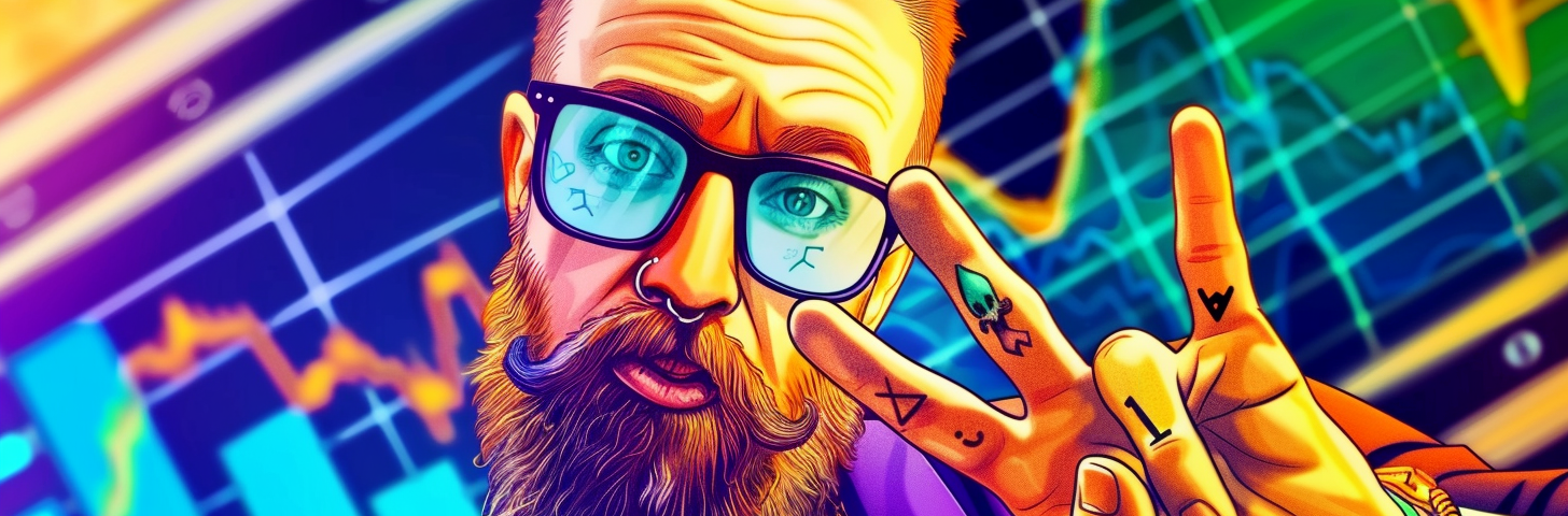 The Top 7 Macroeconomic Indicators that Make or Break the Crypto Market, 
 a man with tattoo and beard and glasses, making the seven hand sign, investment charts behind, AI image created by henrique centieiro and bee lee on midjourney v6
