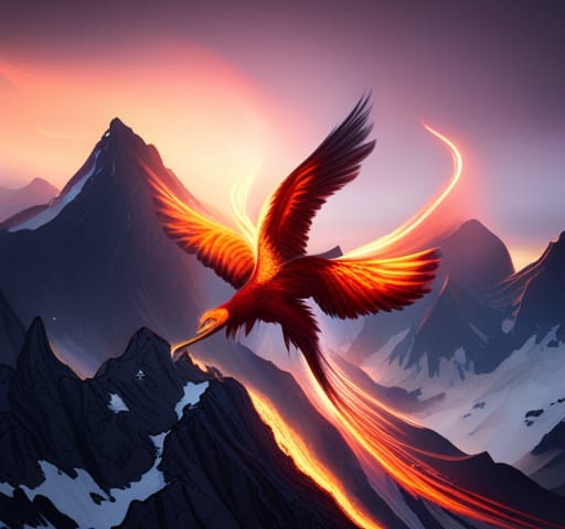 A phoenix rising from the ashes of the past, daring the future dauntlessly