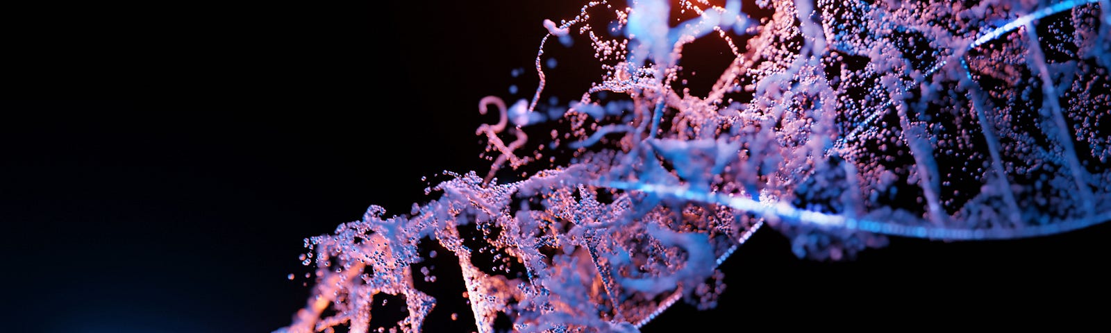 3D rendering of a DNA double-helix breaking apart.