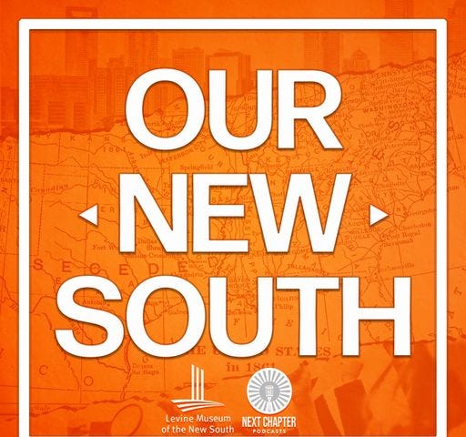 Graphic in orange with Our New South in white