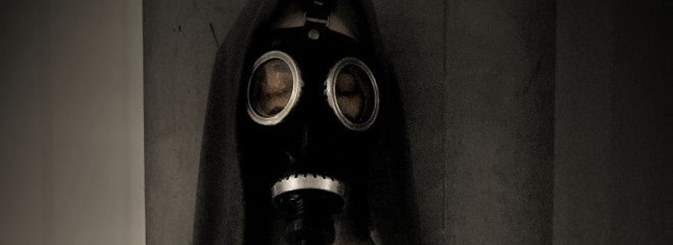 woman wearing gas mask