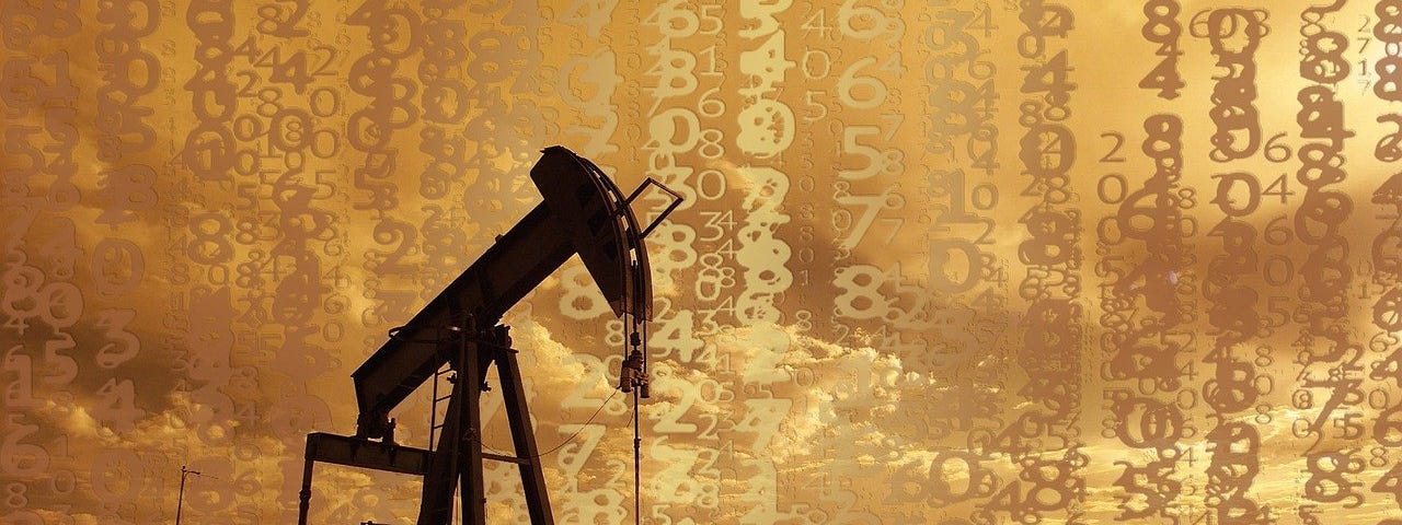 IMAGE: An oil pump on golden tones and with numbers over it
