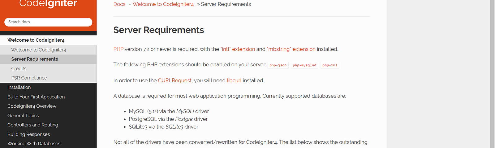 CodeIgniter 4 Server Requirements to run on the local PC