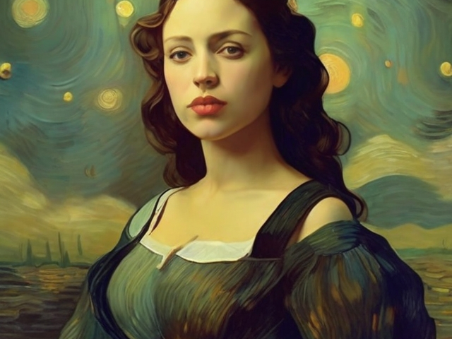 AI-generated image of the Mona Lisa Painting in the style of starry nights by Van Gogh