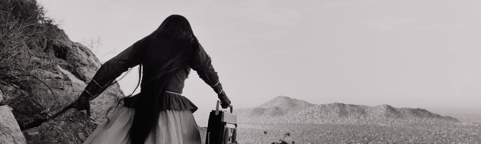 Graciela Iturbide’s photograph of Mexico titled Mujer Ángel, Desierto de Sonora or Angel Woman, Sonoran Desert.