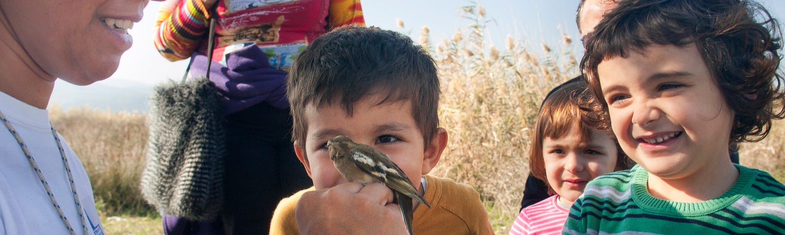 Students watch a bird ringing activity during “A day at the wetland”, organised by environmental group WWF. The same individual, an adult Fringilla coelebs, had been caught again in the same area last year. Lesvos, Greece, 2015, November 15