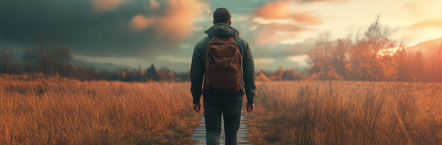 a man walking down a path alone