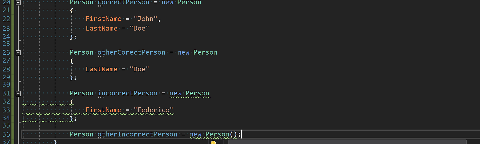 Compiler displays warning when programmer does not initialize required properties.