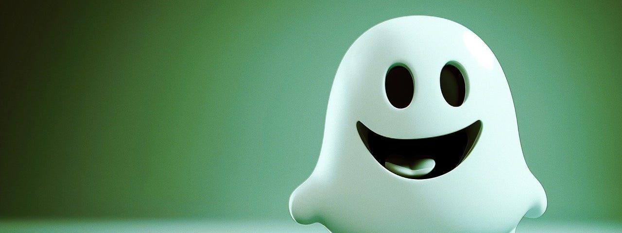 A cute, happy ghost with an air of mischief, ready for adventure