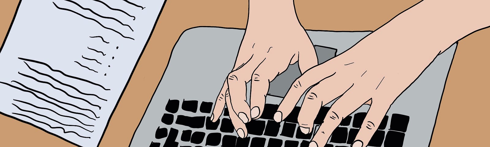 Image of a pair of hands typing over a keyboard on a desk