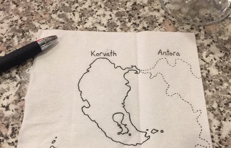 Image: Our first Tydalus map, sketched on a napkin at a diner.