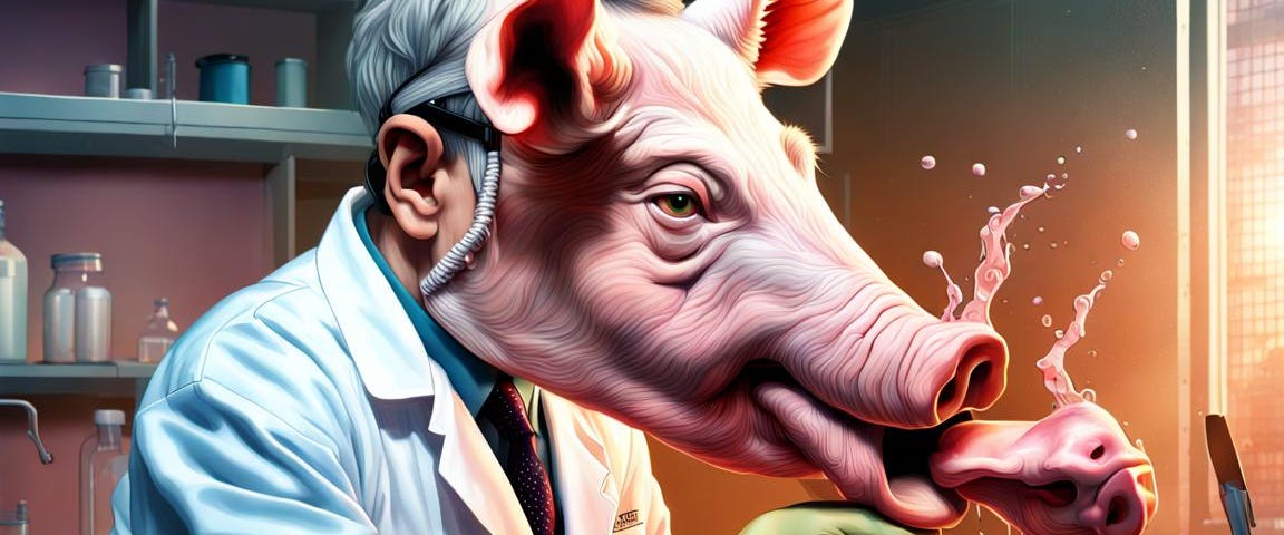 Scientist with pig’s face