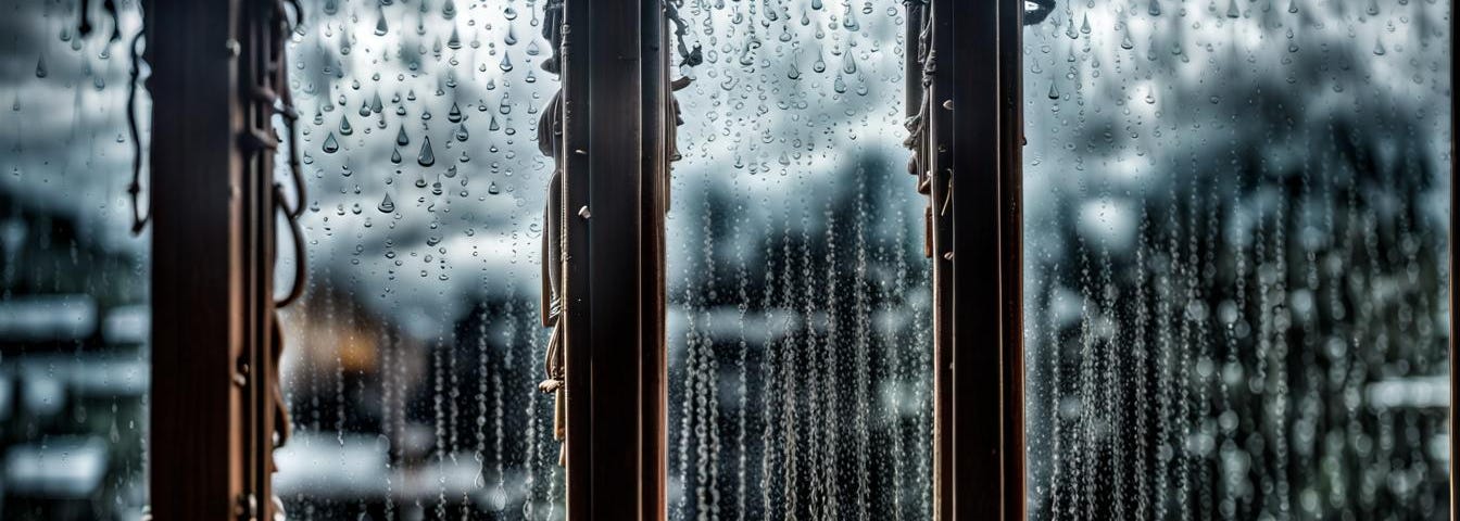 heavy rain viewed through a window intricate details,