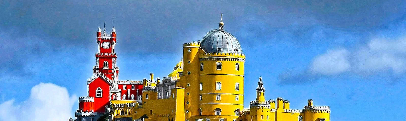 The Pena Palace, or “Pena Castle” as it is more commonly known, is the most complete and remarkable example of Portuguese Romantic architecture. It is situated on one of the craggy peaks of the Serra de Sintra and blends unexpectedly well into its natural fabric of greenery and crags, attesting to the aesthetic potential of the project.