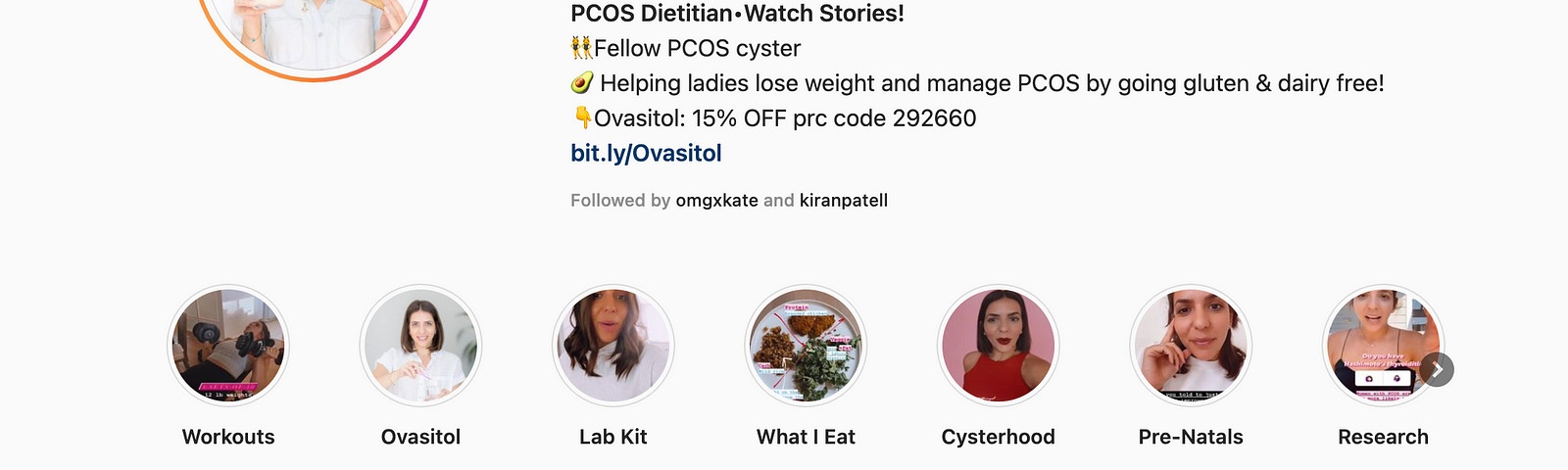 A screenshot of @pcos.weightloss Instagram account