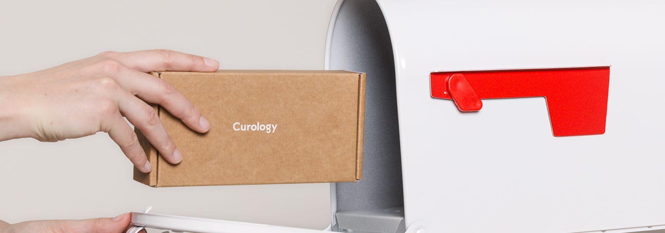 Receiving a Curology delivery in the mailbox, which is currently available in 35 U.S. states