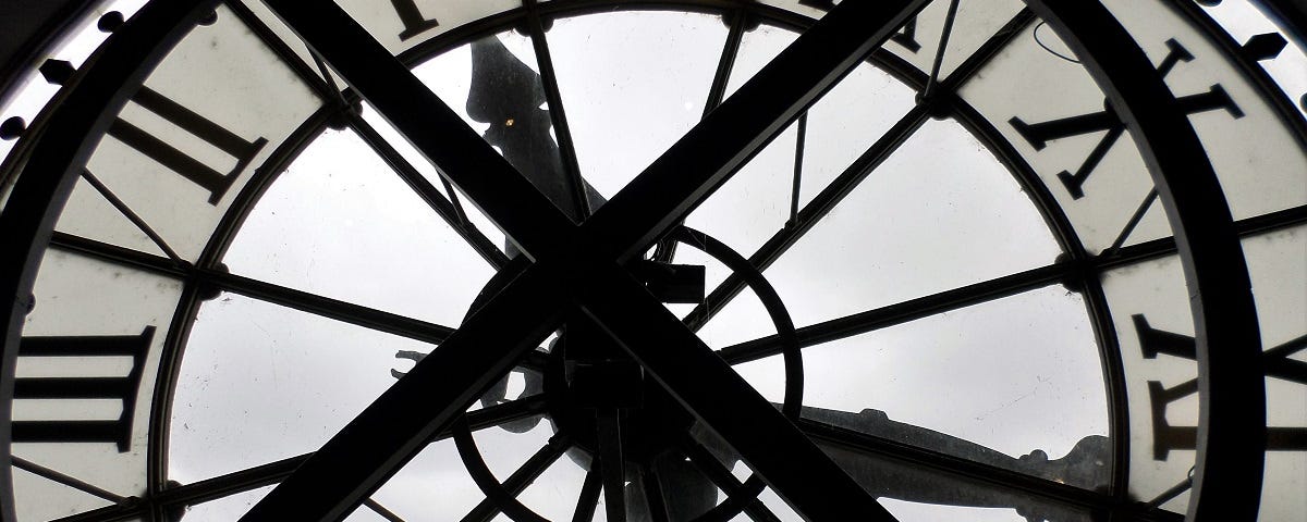 The clock from the Musée d’Orsay in Paris as seen from the inside of the building.
