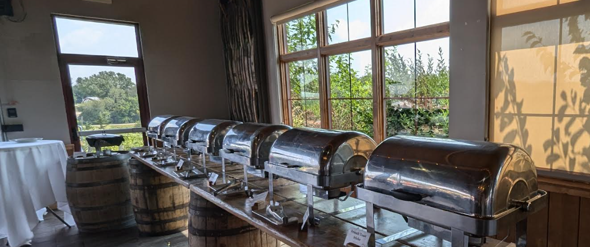 Picture of stainless steel Brunch serving bins with windows behind them