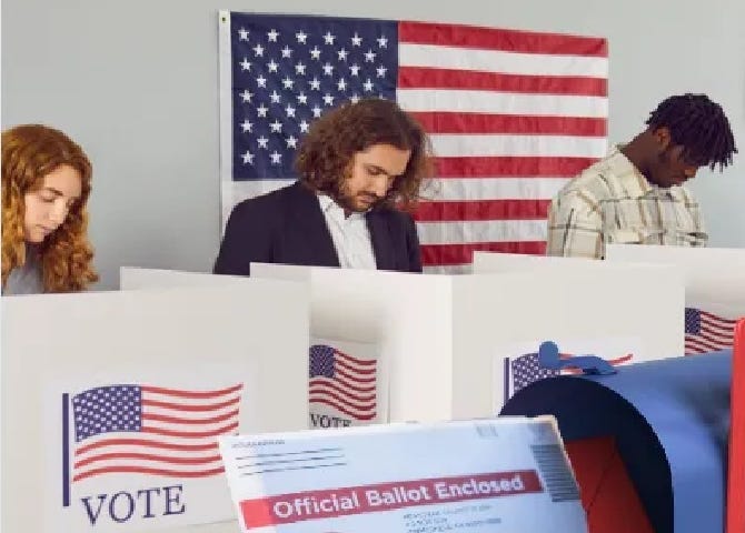 Three people voting at a precinct and by mail.