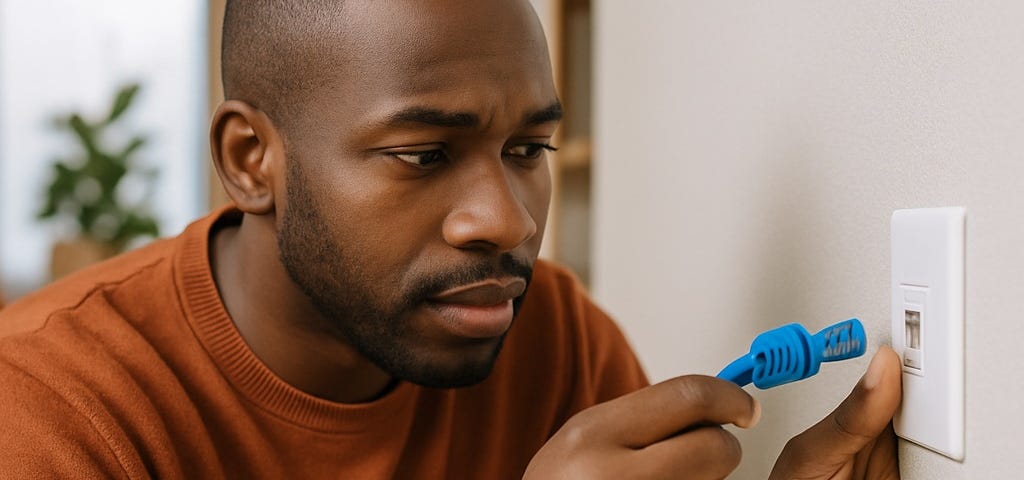 A Black man connecting an internet cable