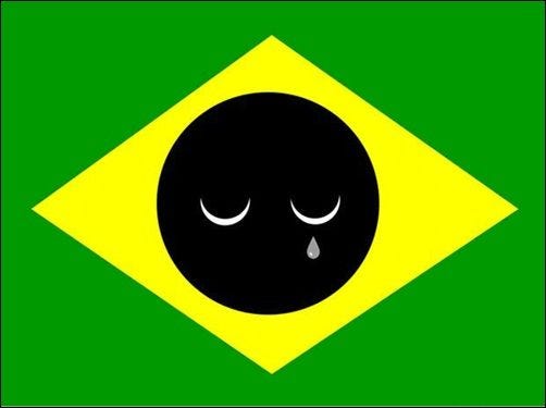 Brazil flag with a crying face in the center