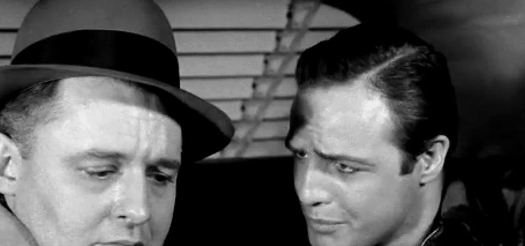 Trailer shot from the movie On the Waterfront (1954) with Rod Steiger and Marlon Brando