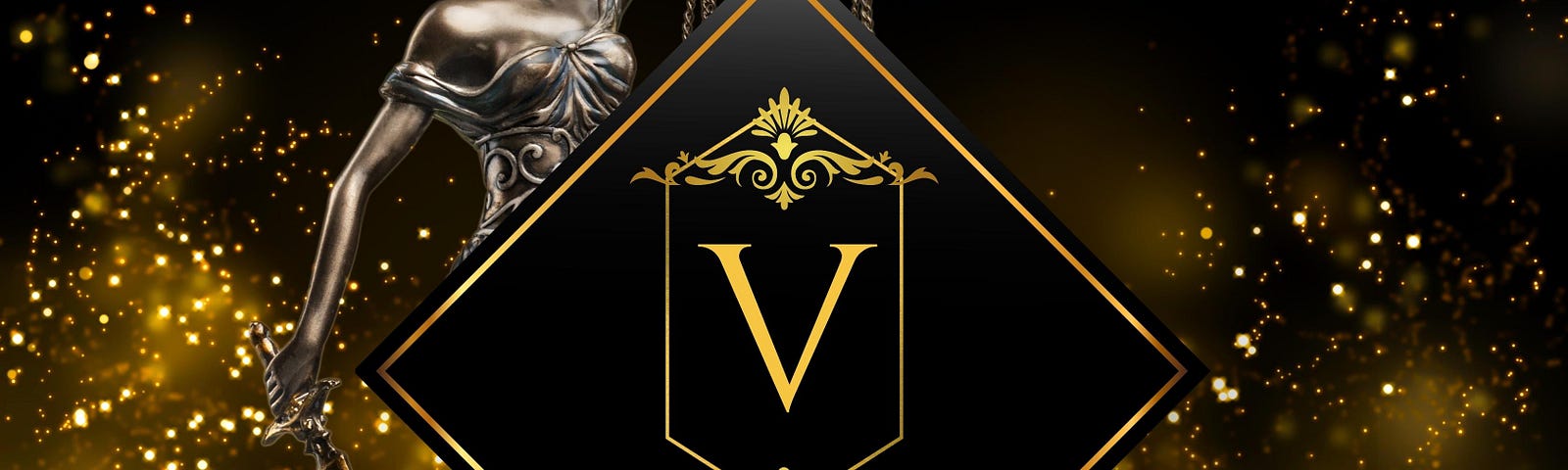 the black and gold logo of the veritas 7 — true crime podcast