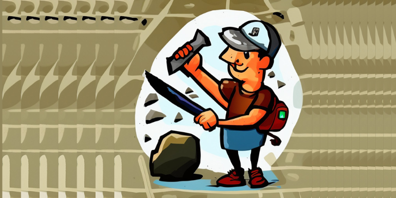 Cartoon man sculpting a rock with hammer and chisel — The Art of Thought Sculpting: Carving Your Internal Universe