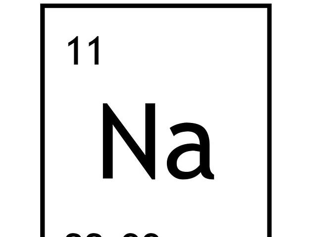 IMAGE: The sodium symbol (Na) in a square in the periodic table, with its atomic structure and molecular weight