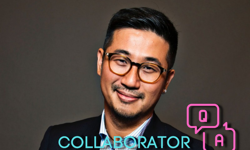 A decorative featured image with headshot of Paul Cheung against a dark gray background, with the words “COLLABORATOR Q+A” in blue and pink across the bottom of the image.
