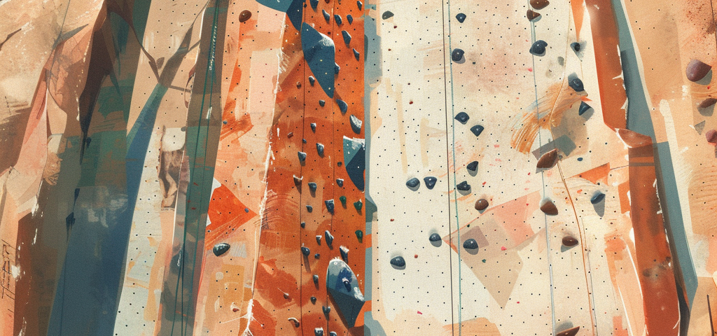 A person standing at the bottom of an indoor climbing wall, looking up and holding the rope.