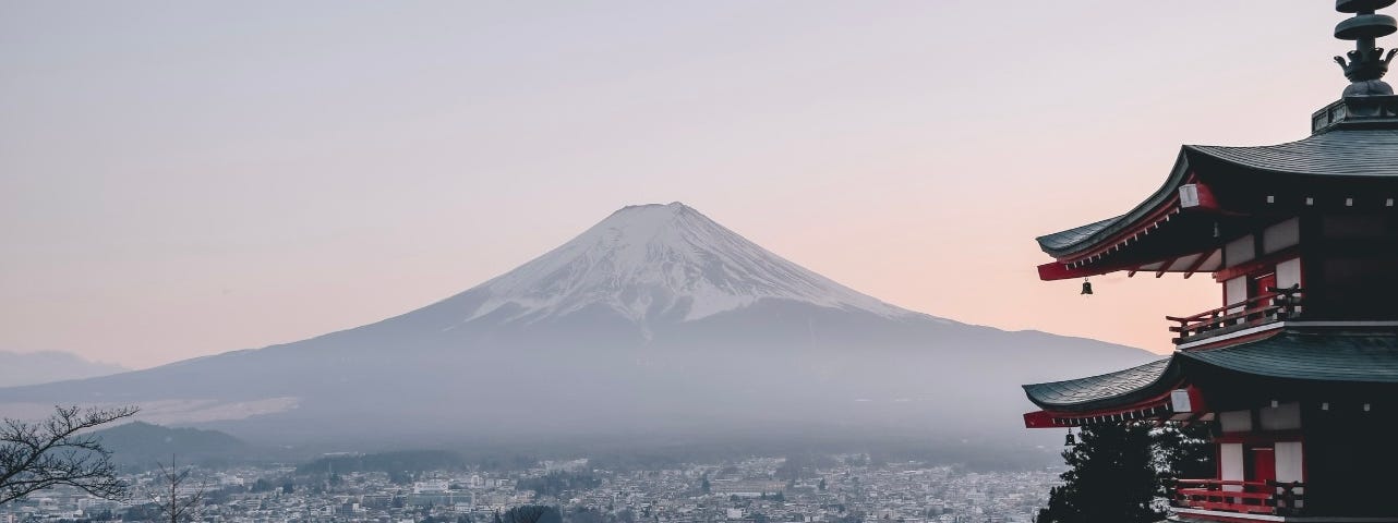 Mountain and pagoda in Japan.