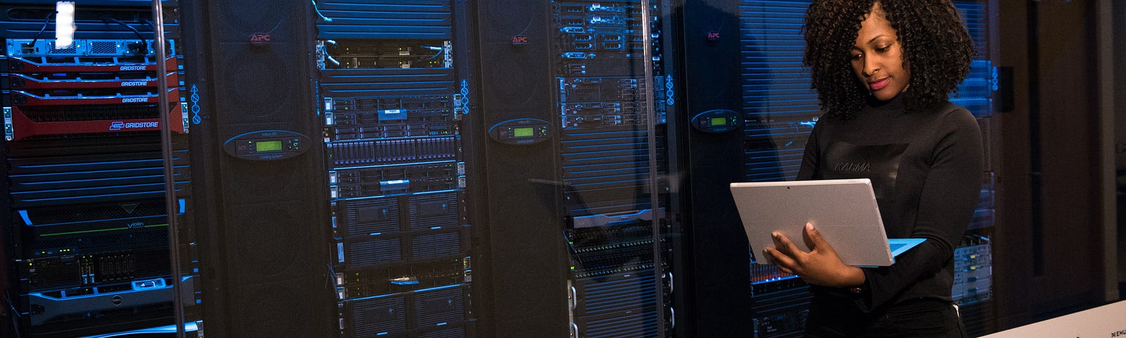 Image from https://www.pexels.com/photo/software-engineer-standing-beside-server-racks-1181354/