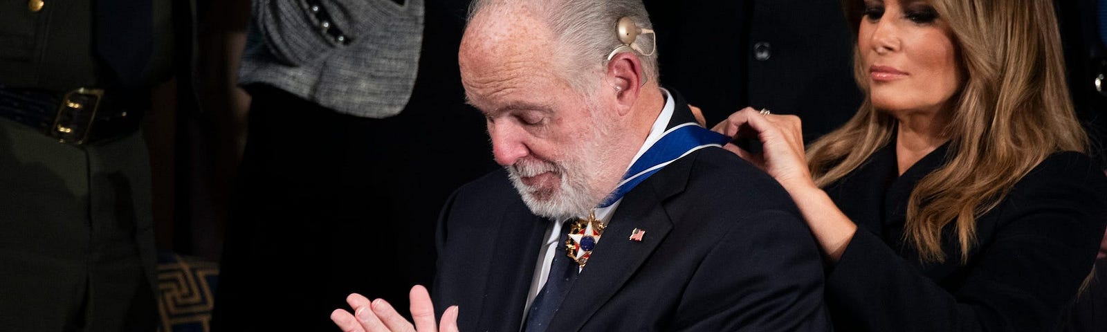 Former First Lady Melania Trump presents Rush Limbaugh the Presidential Medal of Freedom.