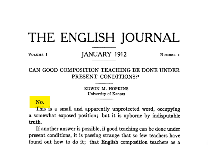 Screenshot of Edwin H. Hopkins’ article, “Can Good Composition Teaching Be Done Under Present Conditions” from 1912.