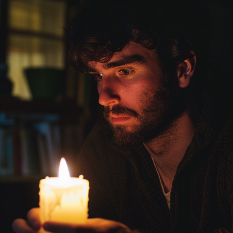 Can I Meditate With My Eyes Open? — a man meditates with his eyes open in front of a candle