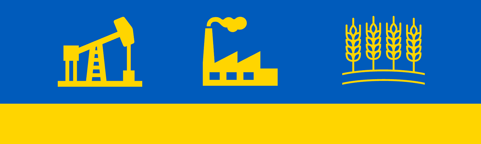 The Ukrainian Flag with symbols for Oil, Gas, and Food overlaid.