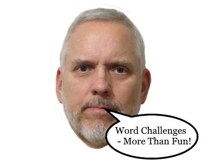 Author’s face speaking the words “Word Challenges — More Than Fun!”