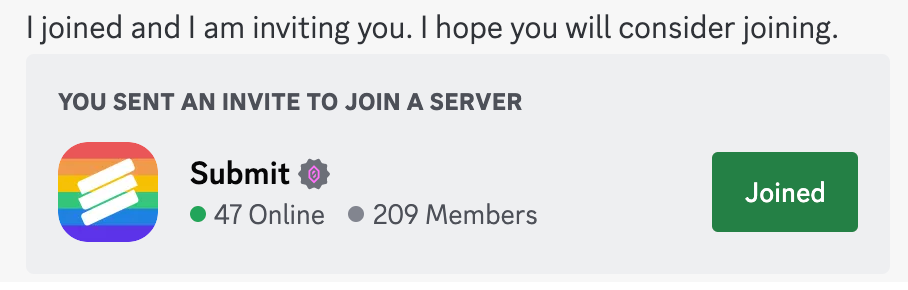 Screenshot of Discord image inviting people to join the server for Submit