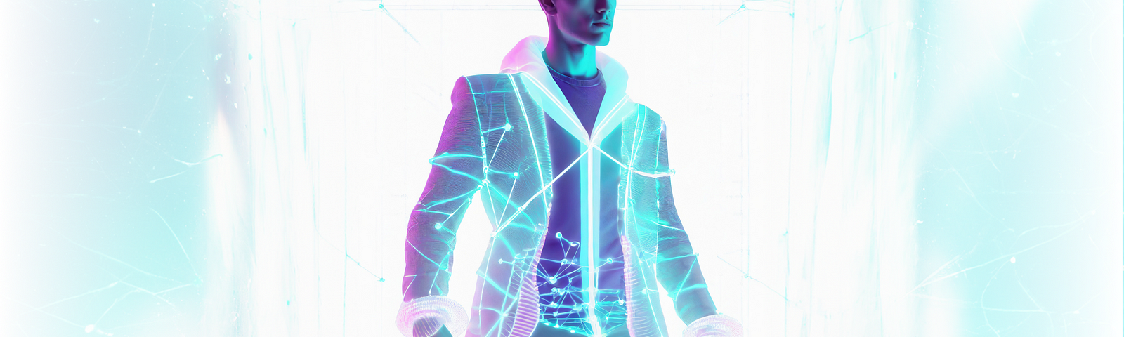 Digital mannequin showcasing a holographic jacket representing the New Era of Product Visualization for fashion brands, emphasizing the benefits of Advanced 3D Viewing Technologies.
