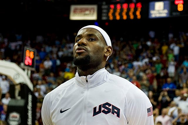 Lebron James with a USA basketball shirt.