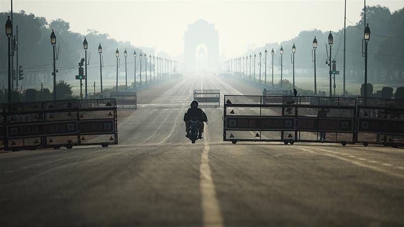 A deserted Rajpath in New Delhi.