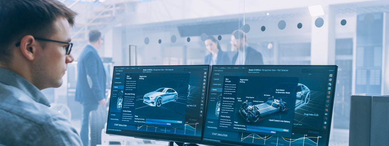 Image showing a man working on designing a car model on computer