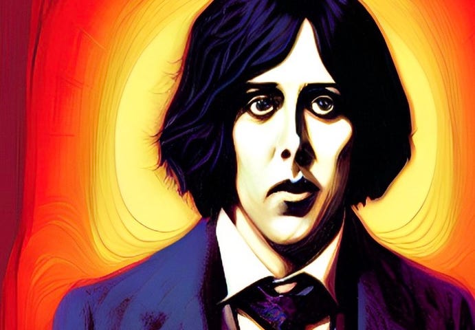 A color image of Oscar Wilde made by Frank Moone using the AI art program, Dream.AI.