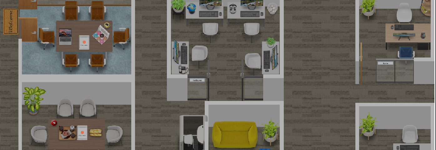 Digitally re-created office with various rooms, such as conference rooms and lounges, made to look like a real office