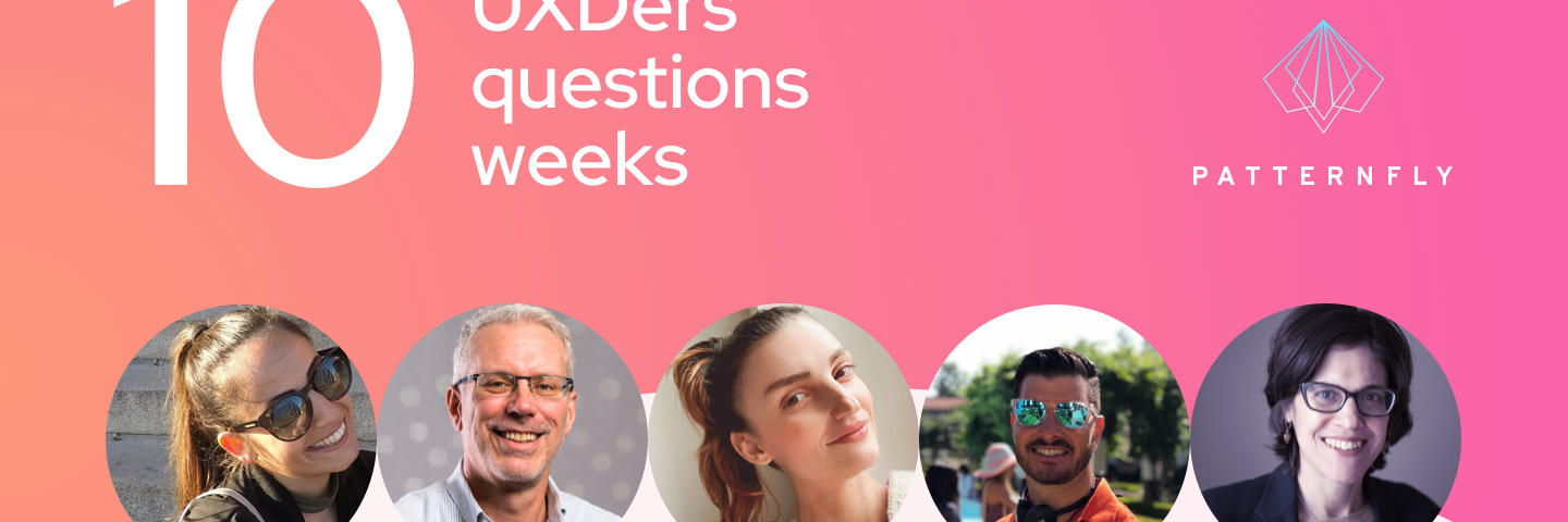 The title card for the “10 UXDers, 10 questions, 10 weeks” series featuring headshots of all 10 contributors.