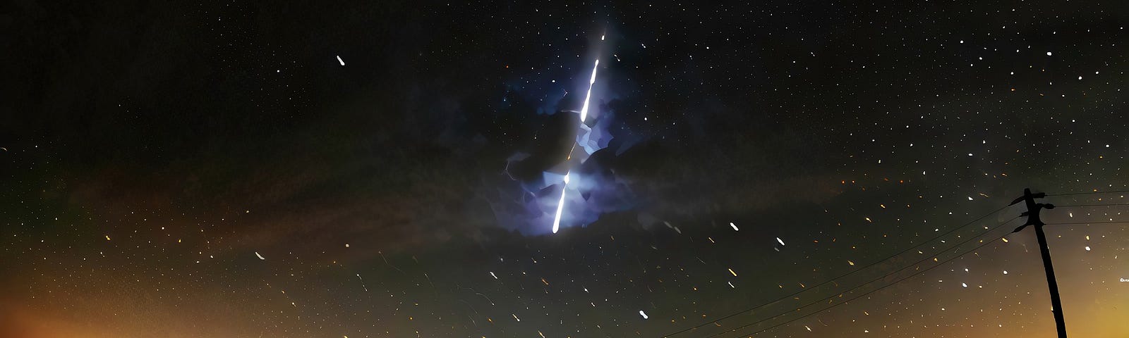 meteor shooting in the night sky