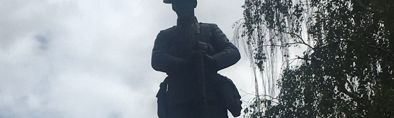 Statue of a Canadian Soldier on top of a local cenotaph. Photo taken by the poet. Credit Jane Harris