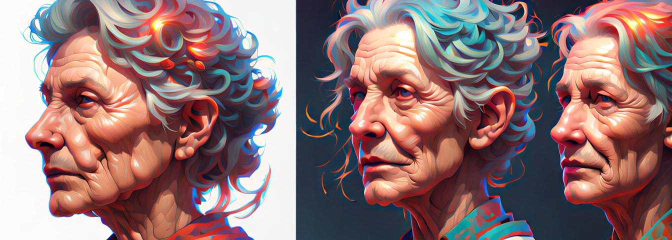 Old woman, head and shoulders, artistic