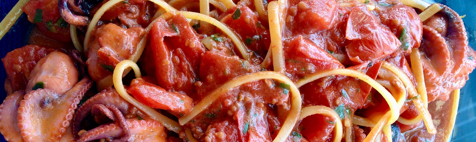 Pasta with octopus and tomatoes. Photo by Francesca Di Meglio